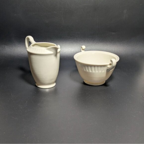 Syracuse China Shelledge Cream Sugar Bowl & Creamer Vintage Porcelain Elegant - Picture 8 of 16